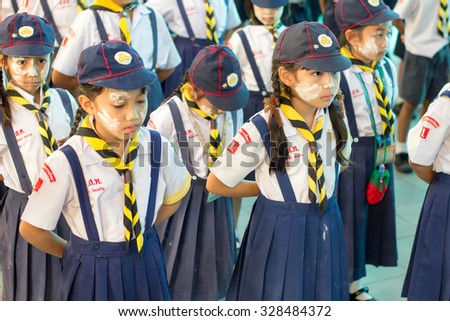 BANGKOK, THAILAND - Oct 6, 2015 : Student 7-8 years old, Scout Camp in Pieamsuwan school Bangkok Thailand.