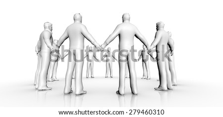 Business team joining hands concept on reflection plan and white background