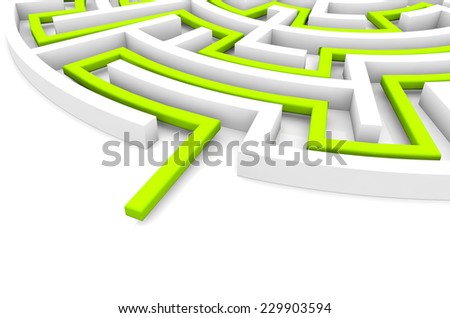 strategy concept: render of a maze with solution in green