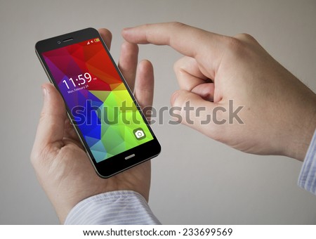mobility concept: Close up of a man using smartphone
