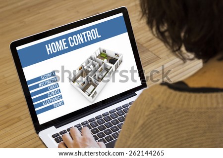 remote control home automation online concept: smart home remote control software on a laptop screen