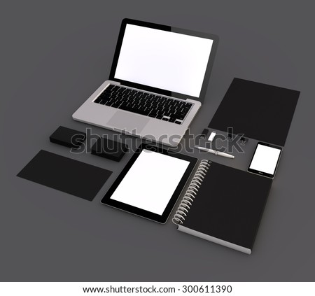 branding book concept: 3d generated mock-up template with black branding elements