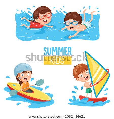 Vector Illustration Of Kids Making Water Sports