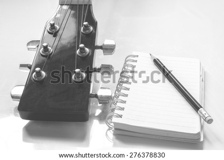 guitar,pencil and scrapbook ,Writing music in Vintage tone
