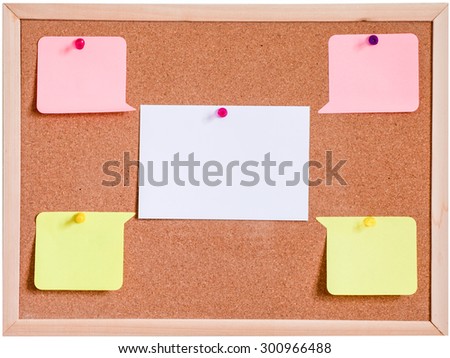 Blank paper pin up on cork board isolated on white background