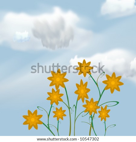 Spring time flower abstract illustration with Cloudy blue sky for background