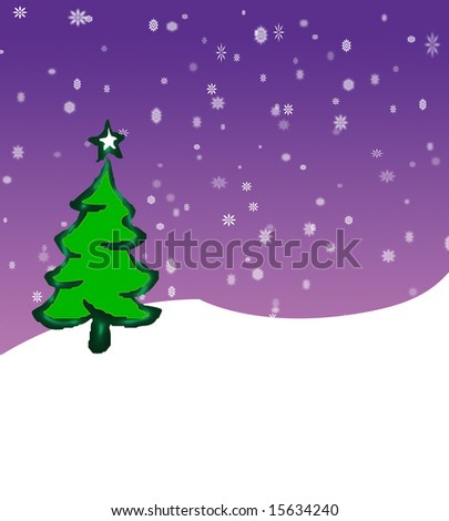 Lone christmas tree one a snowy night illustration