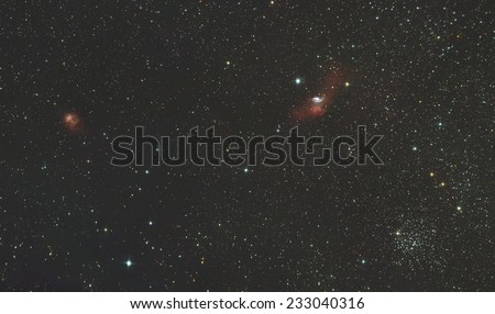 Space star field with nebulas and star cluster