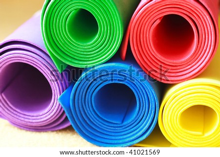 multicolored rolls (red, yellow, blue, green, pink)