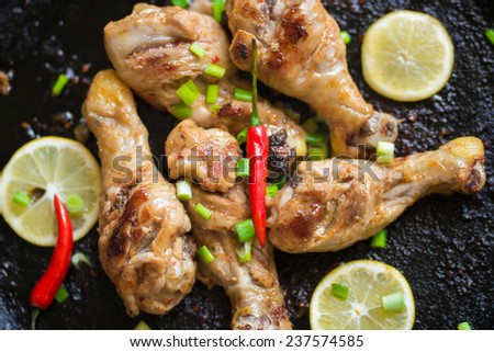 Grilled Chicken Legs With Hot Red Peppers and Fresh Herbs