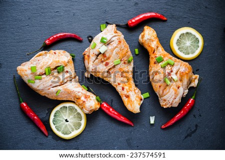 Grilled Chicken Legs With Hot Red Peppers and Fresh Herbs