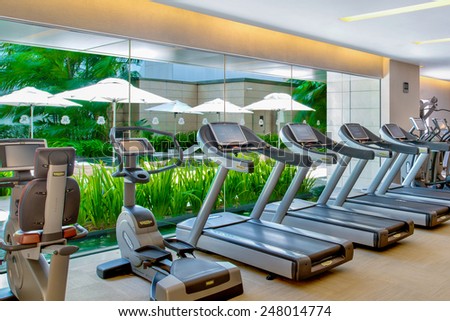 Dubai, UAE - Jun 8, 2014: Modern Gym Interior With Equipment