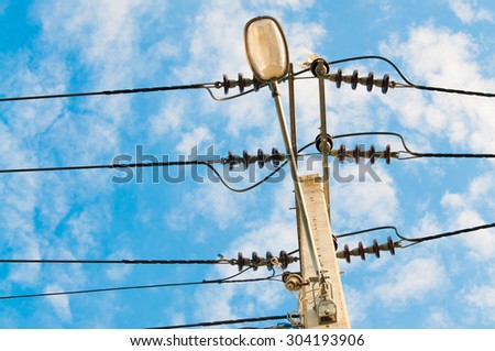 soft focus power line with blue sky