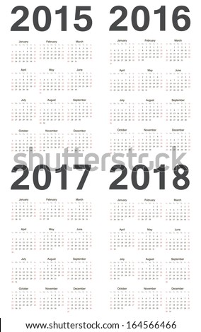 Simple european 2015 2016 2017 2018 year vector calendars Week starts from Sunday Simple european 2015 2016 2017 2018 year vector calendars Week starts from Sunday