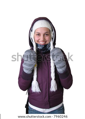 This is a woman getting ready to brave the cold and wintery outdoors.