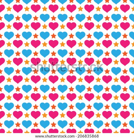 Colorful Love And Star Background Pattern