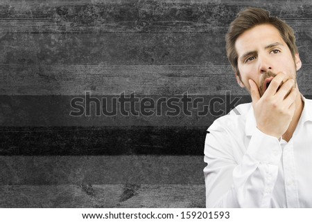 boring man on wood background