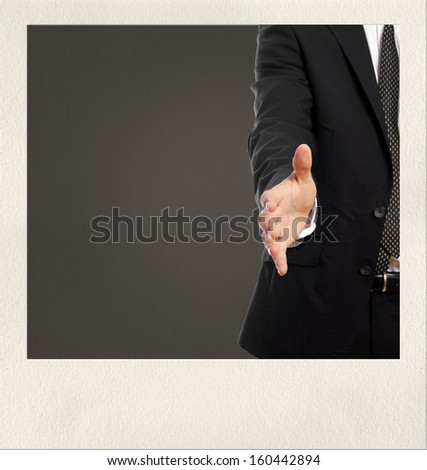 business man shaking hand gesture on photo frame