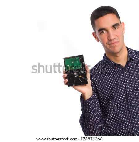 man with a broken hard disk