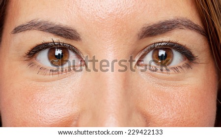 young cool woman eyes close up