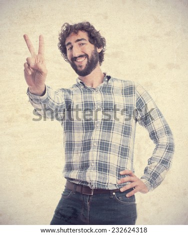 young man victory gesture