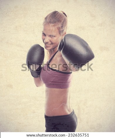 young cool woman boxing