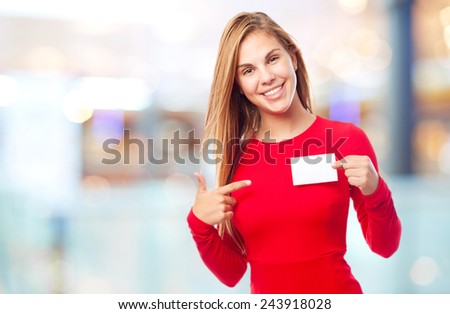 young cool woman with a name card