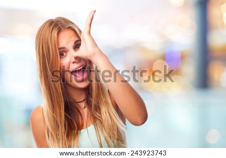 young cool woman joking sign