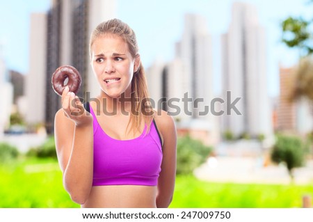 young cool woman with fat food