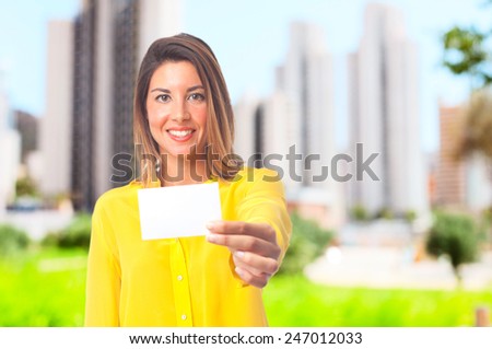 young cool woman with name card