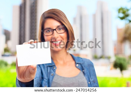 young cool woman with name card