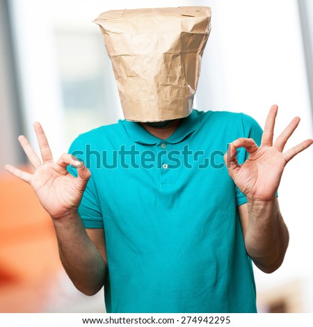 crazy man with paper bag in his head
