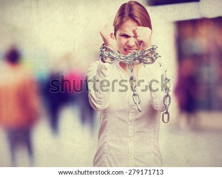 blond woman with chains