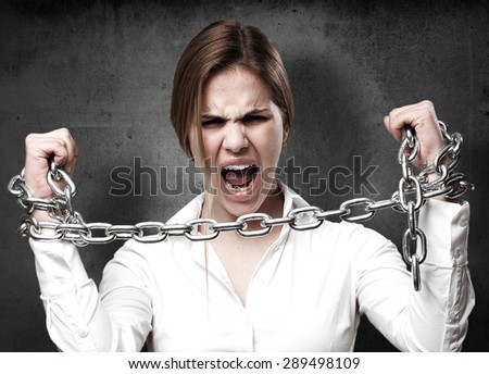 blond woman with chains