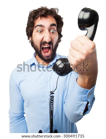 angry young man with telephone
