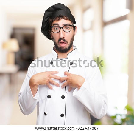 confused cook man surprised sign