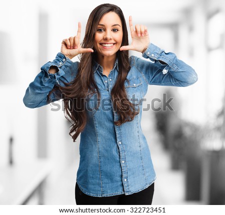 happy young woman frame gesture