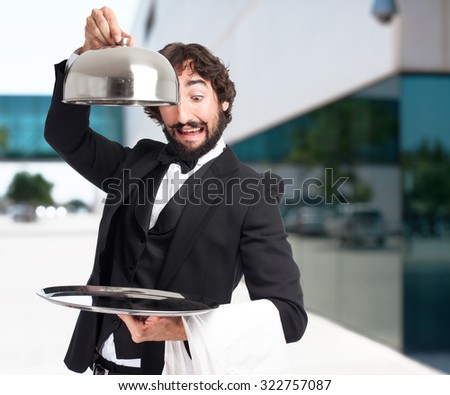 crazy waiter man with tray