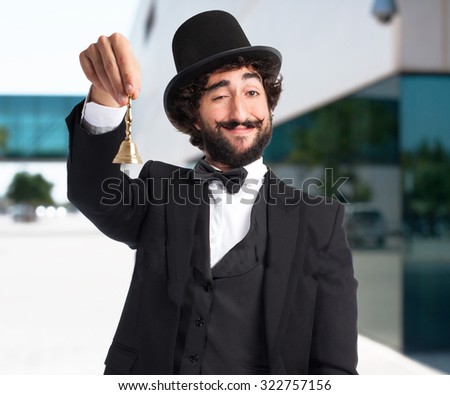 crazy waiter man with ring bell