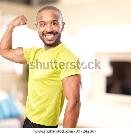 happy black man strong pose