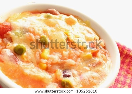 Tomato, vegetable, beans, and cheese risotto