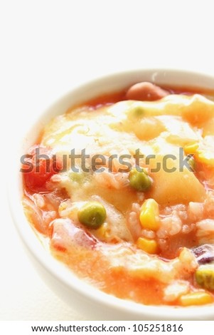 Tomato, vegetable, beans, and cheese risotto