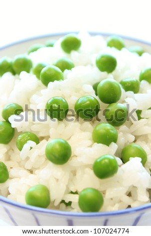 Japanese cuisine green-peas rice in rice bowl