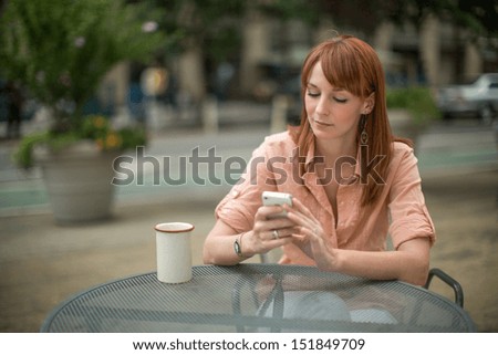 Caucasian Woman Female Using Cellphone Iphone