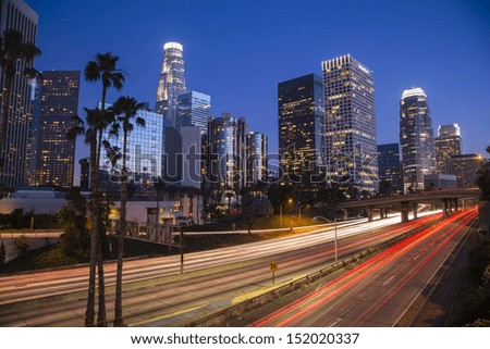 Los Angeles downtown skyline at night time-lapse long exposure