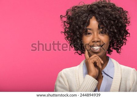 Young African American black woman thinking pose face portrait