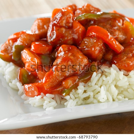 sweet and sour pork on rice