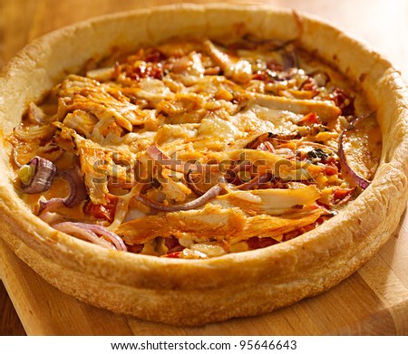 chicago style deep dish pizza with buffalo chicken