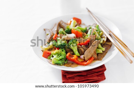 asian beef stir fry with copyspace