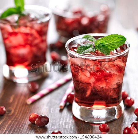 Cranberry Cocktail With Mint Garnish.